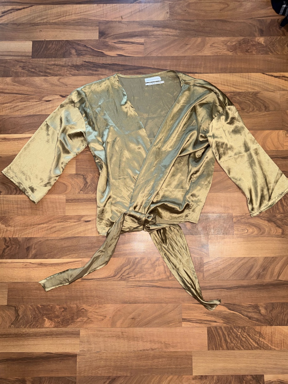 Urban Outfitters Metallic Olive Satin Tie-Front Top